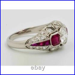 Art Deco 3.60 Ct Diamond & Ruby Antique Vintage Wedding Ring 925 Sterling Silver