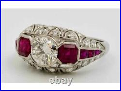 Art Deco 3.60 Ct Diamond & Ruby Antique Vintage Wedding Ring 925 Sterling Silver