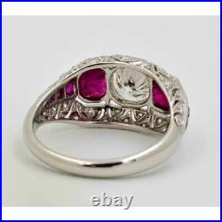 Art Deco 3.60 Ct Diamond & Ruby Antique Vintage Wedding Ring 925 Sterling Silver