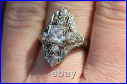 Art Deco 3.79 Ct Round Cut Lab Created Diamond Filigree Vintage Engagement Ring