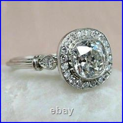 Art Deco 3 Ct Diamond Ring Vintage Antique Wedding Ring 14K White Gold Over