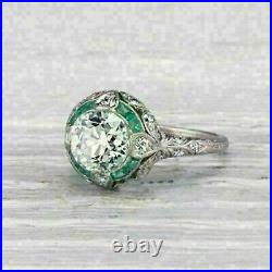 Art Deco 3 Ct Round Cut White Diamond Engagement Vintage Antique Ring 925 Silver