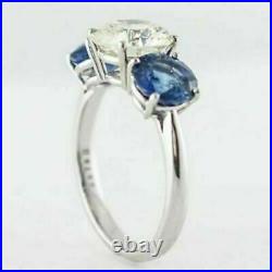 Art Deco 4.10Ct Round Lab-Created Diamond &Sapphire Antique Vintage Wedding Ring