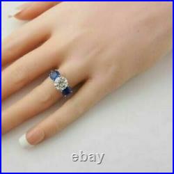 Art Deco 4.10Ct Round Lab-Created Diamond &Sapphire Antique Vintage Wedding Ring