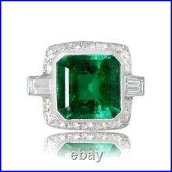 Art Deco 4.20 Ct Green Emerald Antique Vintage Wedding Ring 925 Sterling Silver