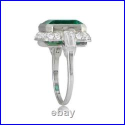 Art Deco 4.20 Ct Green Emerald Antique Vintage Wedding Ring 925 Sterling Silver