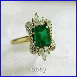 Art Deco 4.20 Ct Green Emerald & Diamond 925 Silver Antique Vintage Wedding Ring