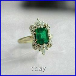 Art Deco 4.20 Ct Green Emerald & Diamond 925 Silver Antique Vintage Wedding Ring