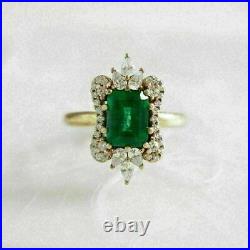 Art Deco 4.20 Ct Green Emerald & Diamond 925 Silver Antique Vintage Wedding Ring