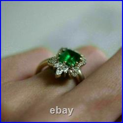 Art Deco 4.20 Ct Green Emerald & Diamond 925 Silver Antique Vintage Wedding Ring