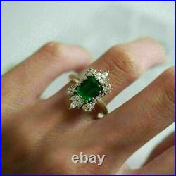 Art Deco 4.20 Ct Green Emerald & Diamond 925 Silver Antique Vintage Wedding Ring