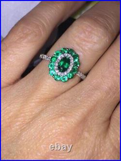 Art Deco 4.35 ct Lab-Created Green Emerald Vintage Engagement Ring 925 Silver