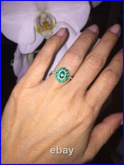 Art Deco 4.35 ct Lab-Created Green Emerald Vintage Engagement Ring 925 Silver