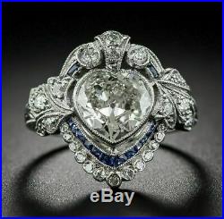 Art Deco 4 Ct Heart Cut Diamond Vintage Engagement Ring 14K White Gold Finish