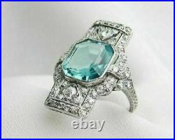 Art Deco 5.20 Ct Asscher Cut Lab-Created Aqua Diamond Antique Vintage Ring