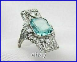 Art Deco 5.20 Ct Asscher Cut Lab-Created Aqua Diamond Antique Vintage Ring