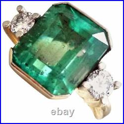 Art Deco 5.45Ct Lab-Created Green Emerald Antique Vintage Silver Engagement Ring
