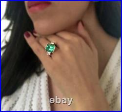 Art Deco 5.45Ct Lab-Created Green Emerald Antique Vintage Silver Engagement Ring