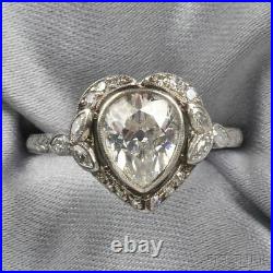 Art Deco 925 Sterling Silver 3.10 Ct Heart shape Vintage Antique Engagement Ring