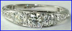 Art Deco Antique 18k White Gold. 85 Carat Diamond Wedding Band Ring