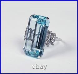 Art Deco Antique 7.10 Ct Lab-Created Aqua Diamond Vintage Engagement Ring