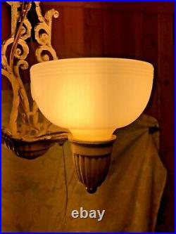 Art Deco Antique Vintage Ceiling Light Fixture CHANDELIER 3 bulb with shades
