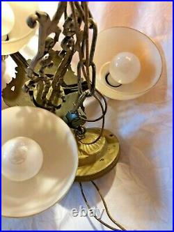 Art Deco Antique Vintage Ceiling Light Fixture CHANDELIER 3 bulb with shades