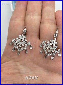 Art Deco Antique Vintage Earrings 2 Ct Round Moissanite Real 925 Sterling Silver