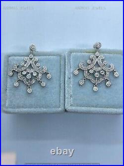 Art Deco Antique Vintage Earrings 2 Ct Round Moissanite Real 925 Sterling Silver