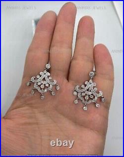 Art Deco Antique Vintage Earrings 2 Ct Round Moissanite Real 925 Sterling Silver