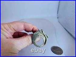 Art Deco Circle Bow Engraved Real Diamonds Tested Vintage Silver Brooch V-4924#