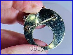 Art Deco Circle Bow Engraved Real Diamonds Tested Vintage Silver Brooch V-4924#