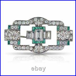 Art Deco Classic Vintage Style Fancy Cut Green Emerald & White CZ Women's Brooch