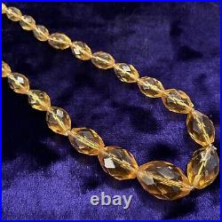 Art Deco Czechoslovakia Citrine glass bead necklace 1930s Faceted Graduating Vtg