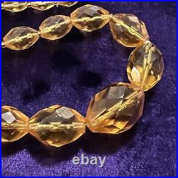 Art Deco Czechoslovakia Citrine glass bead necklace 1930s Faceted Graduating Vtg