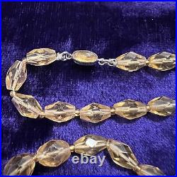 Art Deco Czechoslovakia Citrine glass bead necklace 1930s Faceted Graduating Vtg