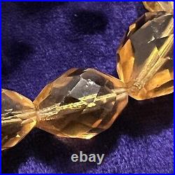 Art Deco Czechoslovakia Citrine glass bead necklace 1930s Faceted Graduating Vtg