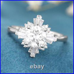 Art Deco Engagement Ring Halo Vintage Baguette 1.0CT Moissanite Wedding Rings