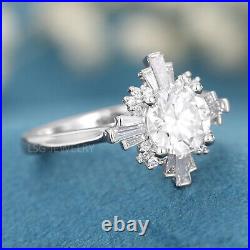 Art Deco Engagement Ring Halo Vintage Baguette 1.0CT Moissanite Wedding Rings