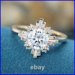 Art Deco Engagement Ring Halo Vintage Baguette 1.0CT Moissanite Wedding Rings