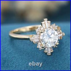 Art Deco Engagement Ring Halo Vintage Baguette 1.0CT Moissanite Wedding Rings