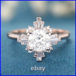 Art Deco Engagement Ring Halo Vintage Baguette 1.0CT Moissanite Wedding Rings