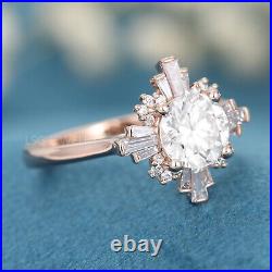 Art Deco Engagement Ring Halo Vintage Baguette 1.0CT Moissanite Wedding Rings