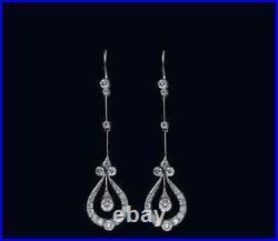 Art Deco Engagement Vintage Inspire Dangle Earrings 1.5Ct Diamond 14K White Gold