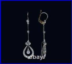 Art Deco Engagement Vintage Inspire Dangle Earrings 1.5Ct Diamond 14K White Gold