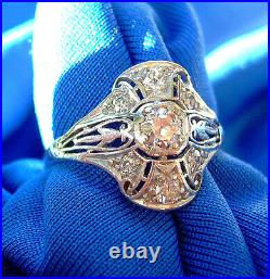 Art Deco European Cut Diamond Platinum Engagement Ring Antique Vintage Solitaire