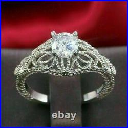 Art Deco Filigree 2.10Ct Round Cut Moissanite Vintage Engagement Ring 935 Silver