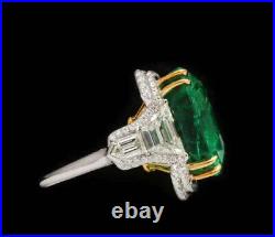 Art Deco Fine Design With 3.87CT Colombian Emerald & Fancy Cut CZ Vintage Ring
