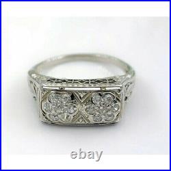 Art Deco Flower Filigree Ring 14K White Gold Plated 2.2 Ct Lab Created Diamond