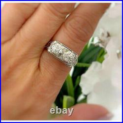 Art Deco Flower Filigree Ring 14K White Gold Plated 2.2 Ct Lab Created Diamond